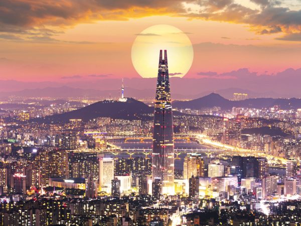 Sunset of Seoul City and Seoul Tower South Korea